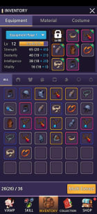 Equipement & loot screen