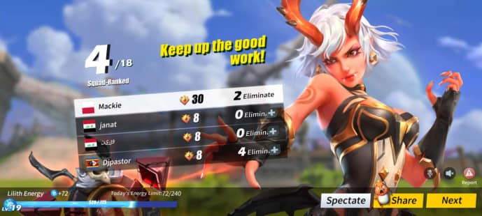 After-match screen