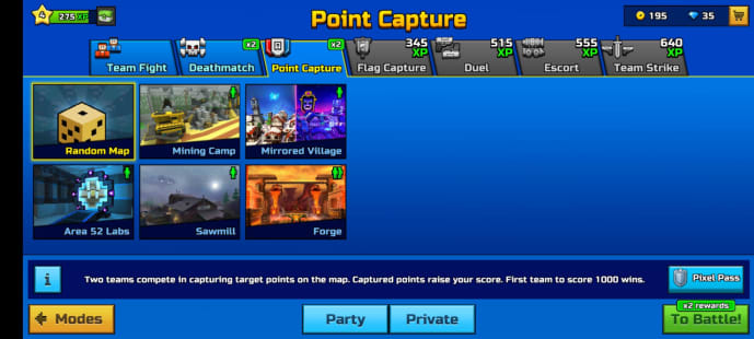 Mode / map selection screen